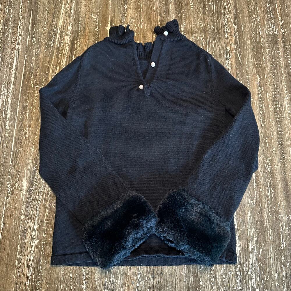 Janie and Jack Ruffle Collar Sweater Black Girls Youth Size 8